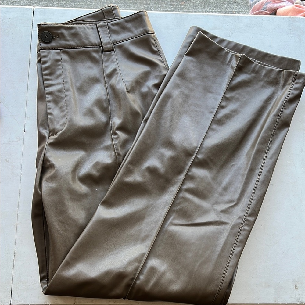 Zara Tan Straight Leg Pants with Flat Front Design